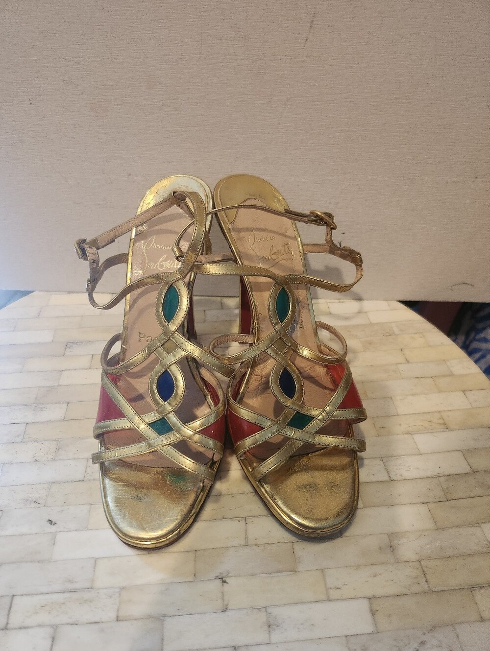 Christian Louboutin Libelle Leather T-Strap Sandals size 38.5